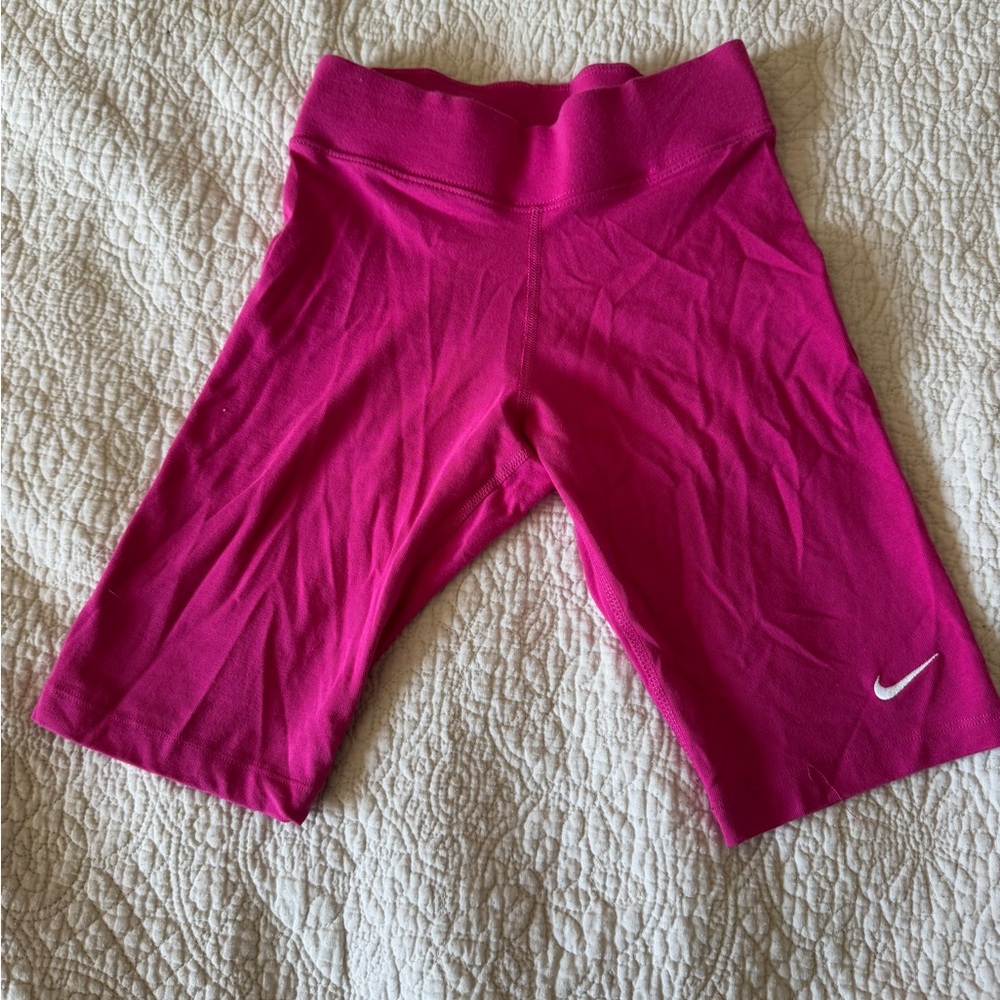 Nike Pink Bike Shorts with High Waistband and Moisture-Wicking Fabric